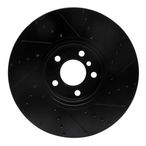 BMW 535i GT Brake Rotor (1) - Right Front - R1 Concepts - Drilled & Slotted - Black - `10-`18